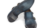 Paul Parkman Hand-Painted Leather Double Monkstrap Shoes in Navy