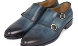 Paul Parkman Hand-Painted Leather Double Monkstrap Shoes in Navy