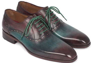 Paul Parkman Men's Plain Toe Oxfords in Green & Bordeaux