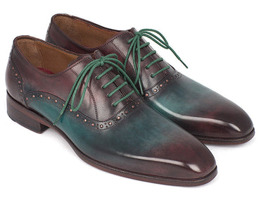 Paul Parkman Men's Plain Toe Oxfords in Green & Bordeaux