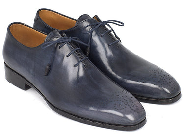 Paul Parkman Men's Hand-Painted Medallion Toe Wholecut Oxfords in Navy