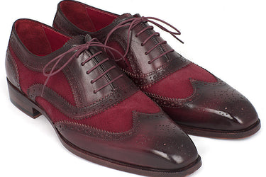 Paul Parkman Suede & Calfskin Men's Wingtip Oxfords in Bordeaux