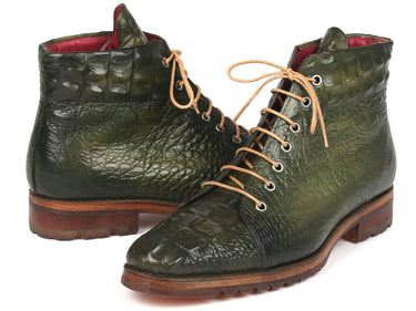 Paul Parkman Men's Croco-Embossed Leather Boots in Green