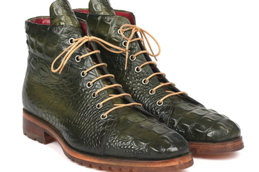 Paul Parkman Men's Croco-Embossed Leather Boots in Green