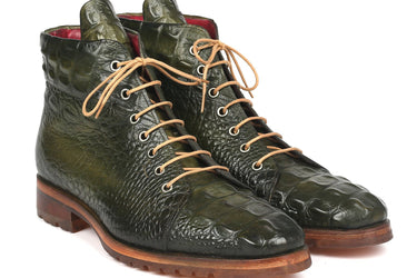 Paul Parkman Men's Croco-Embossed Leather Boots in Green