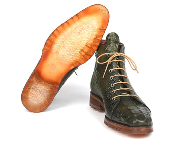 Paul Parkman Men's Croco-Embossed Leather Boots in Green