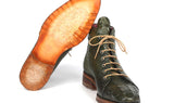 Paul Parkman Men's Croco-Embossed Leather Boots in Green