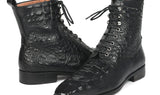 Paul Parkman Men's Croco-Embossed Leather Lace-Up Boots in Black