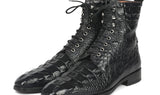 Paul Parkman Men's Croco-Embossed Leather Lace-Up Boots in Black