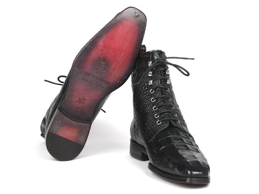 Paul Parkman Men's Croco-Embossed Leather Lace-Up Boots in Black
