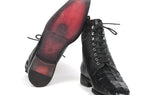Paul Parkman Men's Croco-Embossed Leather Lace-Up Boots in Black