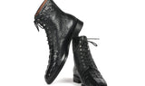 Paul Parkman Men's Croco-Embossed Leather Lace-Up Boots in Black