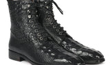 Paul Parkman Men's Croco-Embossed Leather Lace-Up Boots in Black