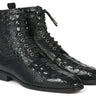 Paul Parkman Men's Croco-Embossed Leather Lace-Up Boots in Black