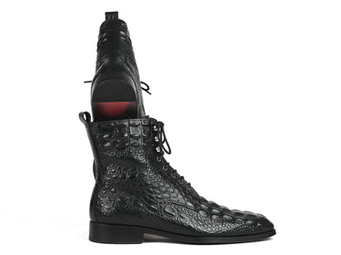 Paul Parkman Men's Croco-Embossed Leather Lace-Up Boots in Black