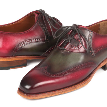 Paul Parkman Goodyear Welted Ghillie Lacing Brogues in Green & Bordeaux in #color_
