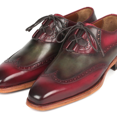 Paul Parkman Goodyear Welted Ghillie Lacing Brogues in Green & Bordeaux in #color_