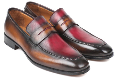 Paul Parkman Men's Hand-Painted Leather Loafers in Brown & Bordeaux