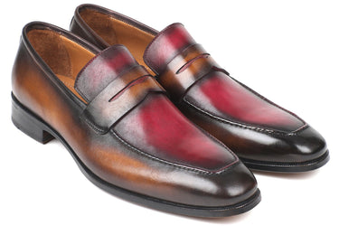 Paul Parkman Men's Hand-Painted Leather Loafers in Brown & Bordeaux
