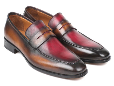 Paul Parkman Men's Hand-Painted Leather Loafers in Brown & Bordeaux