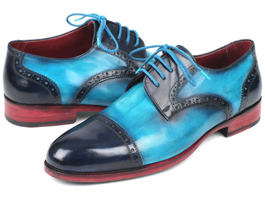 Paul Parkman Cap-Toe Derby Shoes in Blue & Turquoise Two Tone