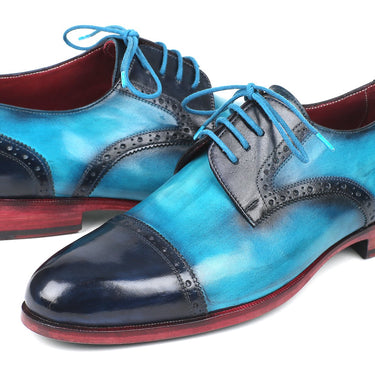 Paul Parkman Cap-Toe Derby Shoes in Blue & Turquoise Two Tone in #color_