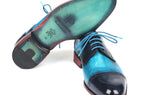 Paul Parkman Cap-Toe Derby Shoes in Blue & Turquoise Two Tone
