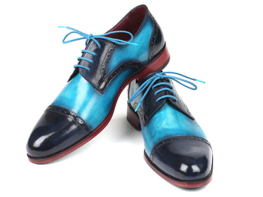 Paul Parkman Cap-Toe Derby Shoes in Blue & Turquoise Two Tone