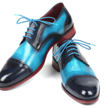 Paul Parkman Cap-Toe Derby Shoes in Blue & Turquoise Two Tone in #color_