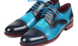 Paul Parkman Cap-Toe Derby Shoes in Blue & Turquoise Two Tone