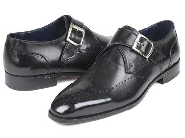 Paul Parkman Men's Wingtip Single Monkstraps in Black
