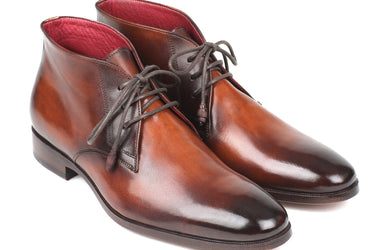 Paul Parkman Men's Calfskin Chukka Boots in Camel & Brown