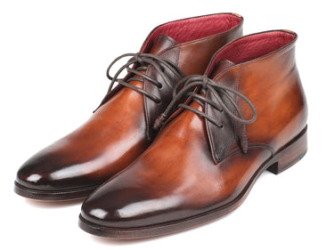 Paul Parkman Men's Calfskin Chukka Boots in Camel & Brown