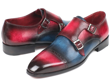 Paul Parkman Men's Captoe Double Monkstraps in Blue & Fuxia