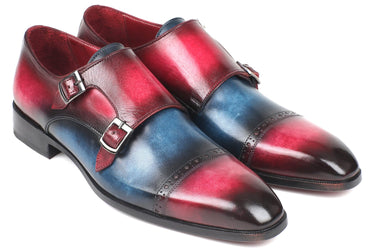 Paul Parkman Men's Captoe Double Monkstraps in Blue & Fuxia