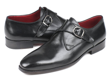 Paul Parkman Men's Leather Single Monkstraps in Black