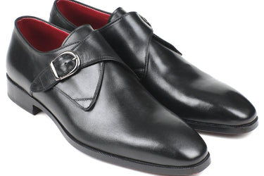 Paul Parkman Men's Leather Single Monkstraps in Black