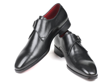 Paul Parkman Men's Leather Single Monkstraps in Black