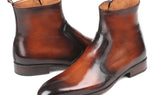 Paul Parkman Men's Side Zipper Leather Boots in Brown Burnished