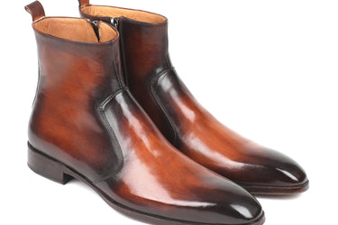 Paul Parkman Men's Side Zipper Leather Boots in Brown Burnished