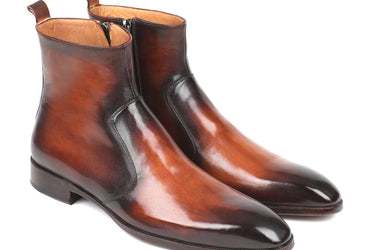 Paul Parkman Men's Side Zipper Leather Boots in Brown Burnished