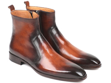 Paul Parkman Men's Side Zipper Leather Boots in Brown Burnished