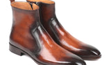 Paul Parkman Men's Side Zipper Leather Boots in Brown Burnished