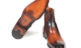 Paul Parkman Men's Side Zipper Leather Boots in Brown Burnished
