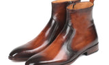 Paul Parkman Men's Side Zipper Leather Boots in Brown Burnished