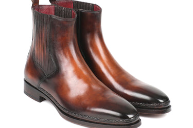 Paul Parkman Men's Leather Chelsea Boots in Brown Burnished