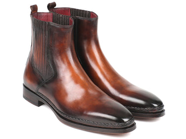 Paul Parkman Men's Leather Chelsea Boots in Brown Burnished