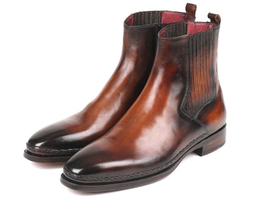 Paul Parkman Men's Leather Chelsea Boots in Brown Burnished