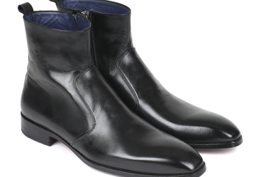 Paul Parkman Men's Side Zipper Leather Boots in Black