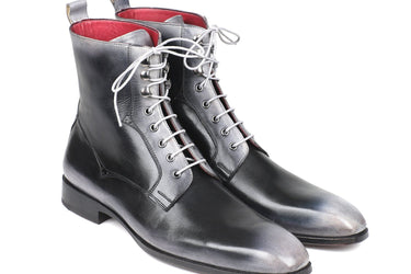 Paul Parkman Men's Leather Lace-Up Boots in Gray Burnished